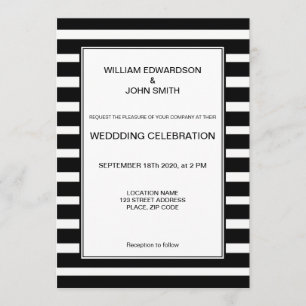 Gay Mr & Mr modern black white stripes Wedding Invitation