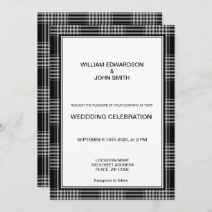 Gay Mr & Mr modern black white Wedding invitation