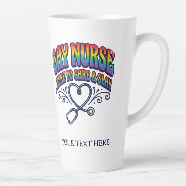 Gay Nurse Rainbow Pride Personalised Gift Latte Mug (Right)