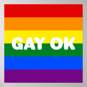 GAY OK Big Text Logo LGBT Gay Pride Rainbow Flag Poster