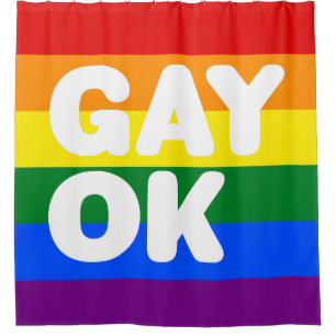 GAY OK Colorful LGBT Pride 6-Stripe Rainbow Flag Shower Curtain