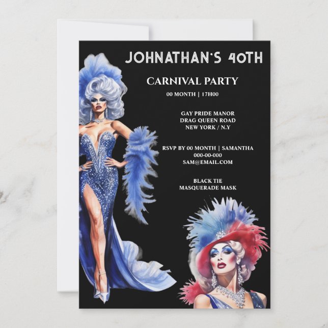 Gay party lgbtq birthday drag queen theme invitation (Front)