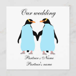 Gay, Pastel penguins wedding invitation