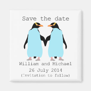 Gay, Penguins holding hands save the date Magnet