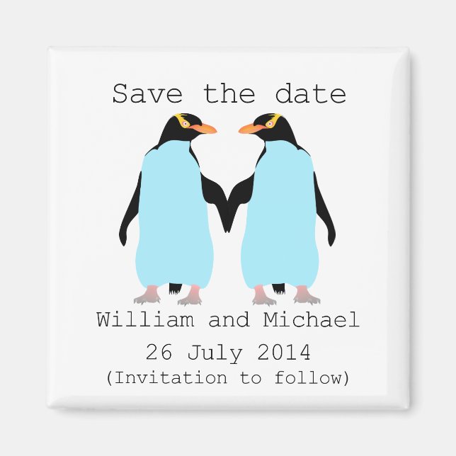 Gay, Penguins holding hands save the date Magnet (Front)