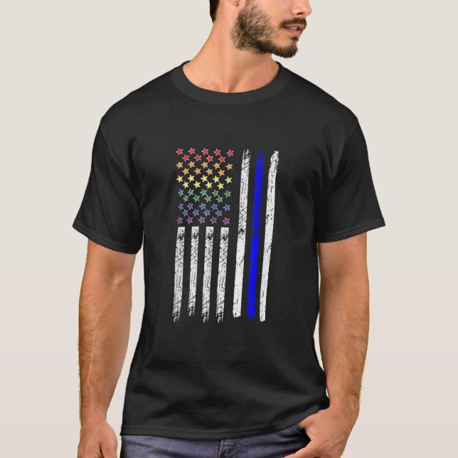 Gay Police Flag LGBT Rainbow Law Enforcement Gay C T-Shirt (Front)