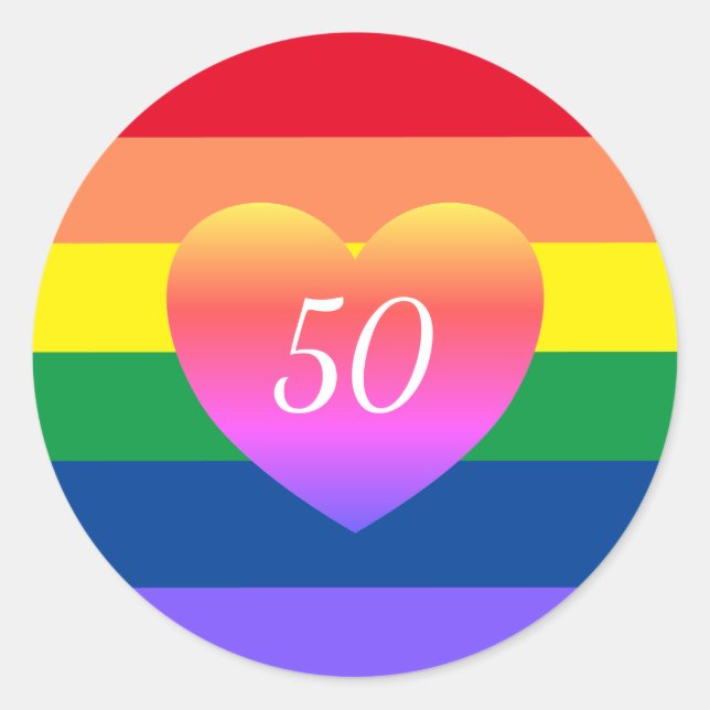Gay Pride 50 Fabulous Birthday Rainbow Classic Rou Classic Round Sticker (Front)