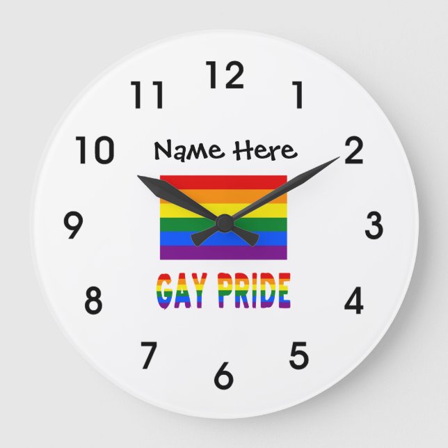 Gay Pride and Rainbow Flag Personalized  Large Clock (Front)
