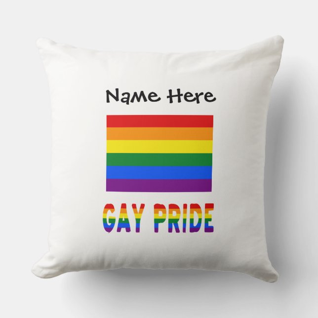 Gay Pride and Rainbow Flag with Your Name Cushion (Front)