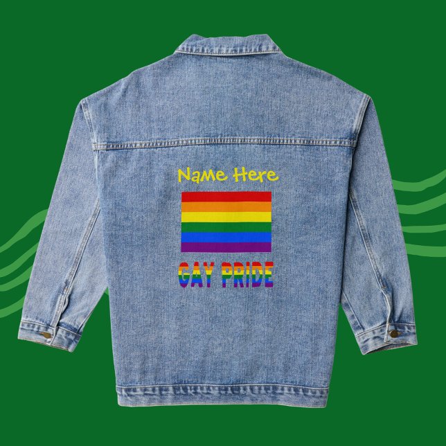 Gay Pride and Rainbow Flag Yellow Personalisation  Denim Jacket (Creator Uploaded)