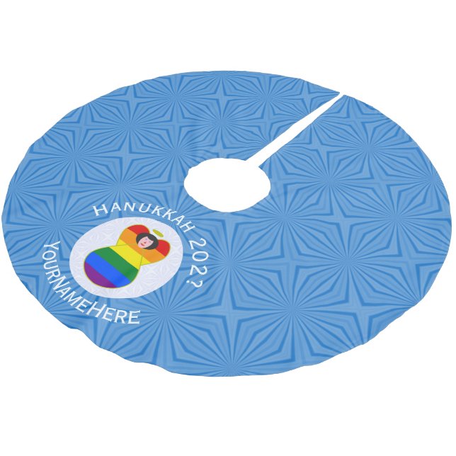 Gay Pride Angel Black Hair Hanukkah Flag Personal Brushed Polyester Tree Skirt (Angled)