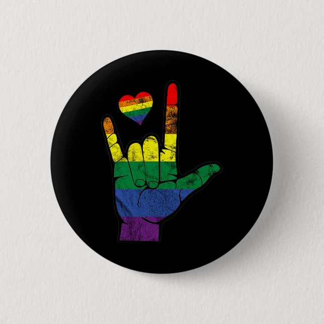 Gay Pride ASL Sign Languages LGBT Deaf Awareness M 6 Cm Round Badge (Front)