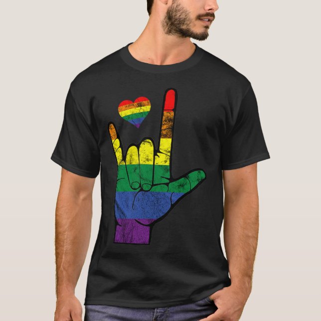 Gay Pride ASL Sign Languages LGBT Deaf Awareness M T-Shirt (Front)