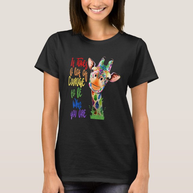 Gay Pride Awareness Giraffe LGBT Pride Flag Rainbo T-Shirt (Front)
