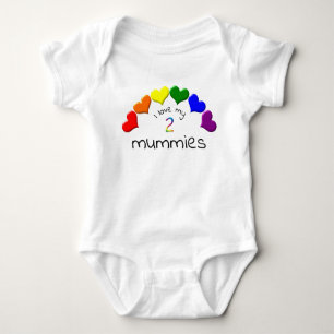 Gay Pride Baby I Love My 2 Mummies Rainbow Hearts  Baby Bodysuit