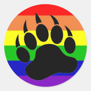 Gay Pride Bear Paw Classic Round Sticker