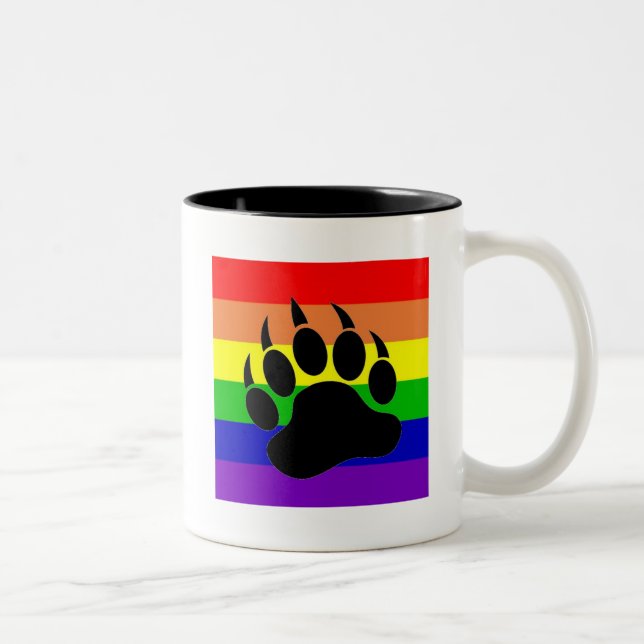 Gay Pride Bear Paw Two-Tone Coffee Mug (Right)