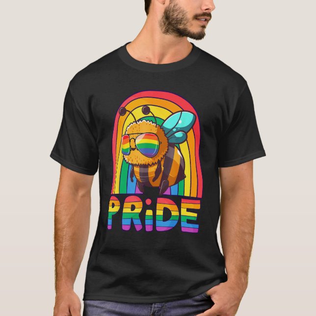 Gay Pride Bee LGBT Cute Bee Rainbow LGBT Gay Ally  T-Shirt (Front)