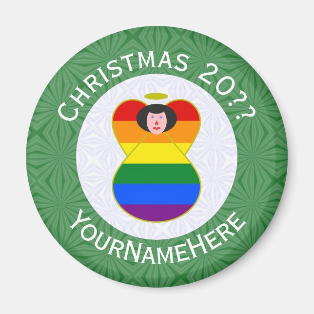 Gay Pride Black Hair Angel Christmas Flag Personal Magnet (Front)