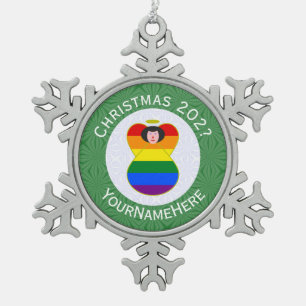 Gay Pride Black Hair Angel Christmas Flag Personal Snowflake Pewter Christmas Ornament