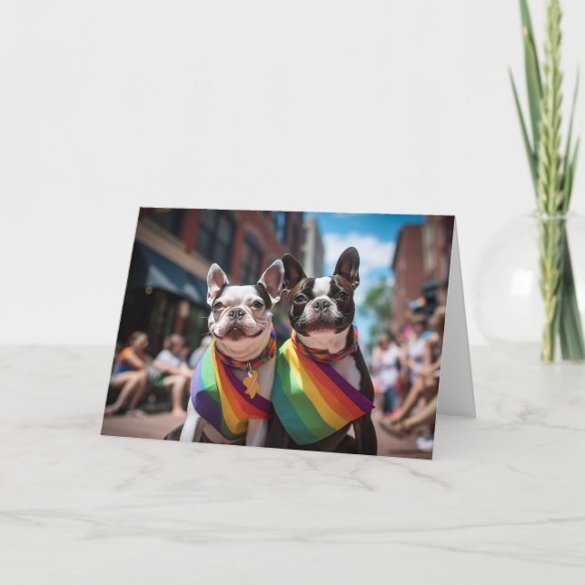 Gay Pride Boston Terriers Card (Front)