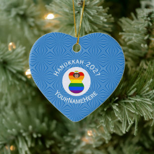 Gay Pride Brown Angel Hanukkah Flag Personalised  Ceramic Ornament