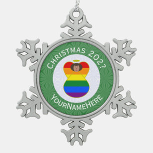 Gay Pride Brown Skin Angel Christmas Flag Personal Snowflake Pewter Christmas Ornament