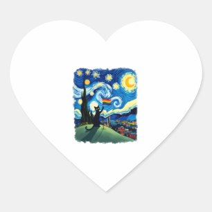 Gay Pride Cat Art Cat Starry Night Style LGBTQ Pri Heart Sticker