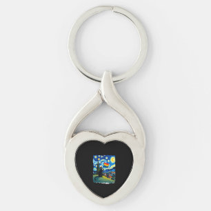 Gay Pride Cat Art Cat Starry Night Style LGBTQ Pri Key Ring