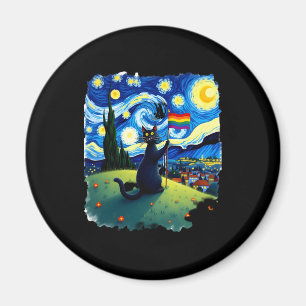 Gay Pride Cat Art Cat Starry Night Style LGBTQ Pri Magnet