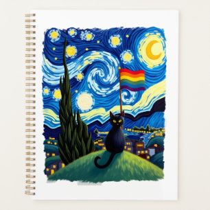 Gay Pride Cat Art Cat Starry Night Style LGBTQ Pri Planner