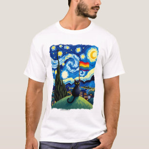 Gay Pride Cat Art Cat Starry Night Style LGBTQ Pri T-Shirt