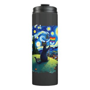 Gay Pride Cat Art Cat Starry Night Style LGBTQ Pri Thermal Tumbler