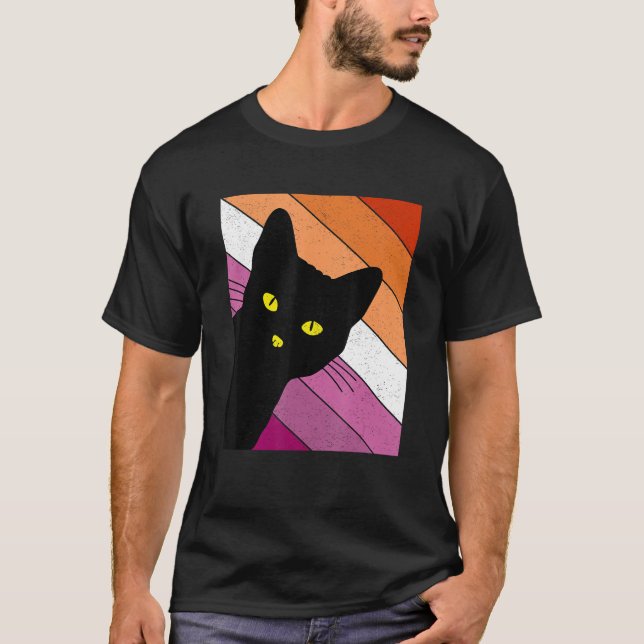 Gay Pride Cat Lesbian Rainbow Flag LGBTQ Cat Mom C T-Shirt (Front)