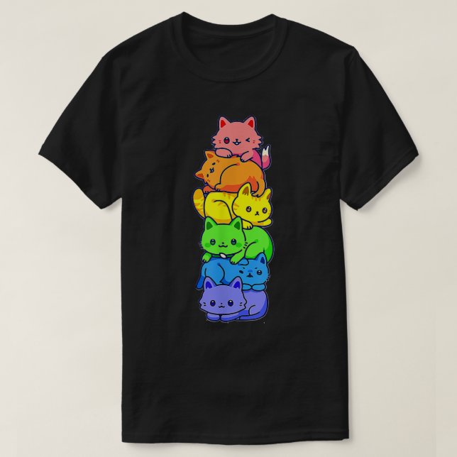 Gay Pride Cat LGBT Kawaii Cats Pile Cute Anime Rai T-Shirt (Design Front)