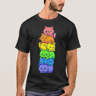 Gay Pride Cat LGBT Kawaii Cats Pile Cute Anime Rai T-Shirt