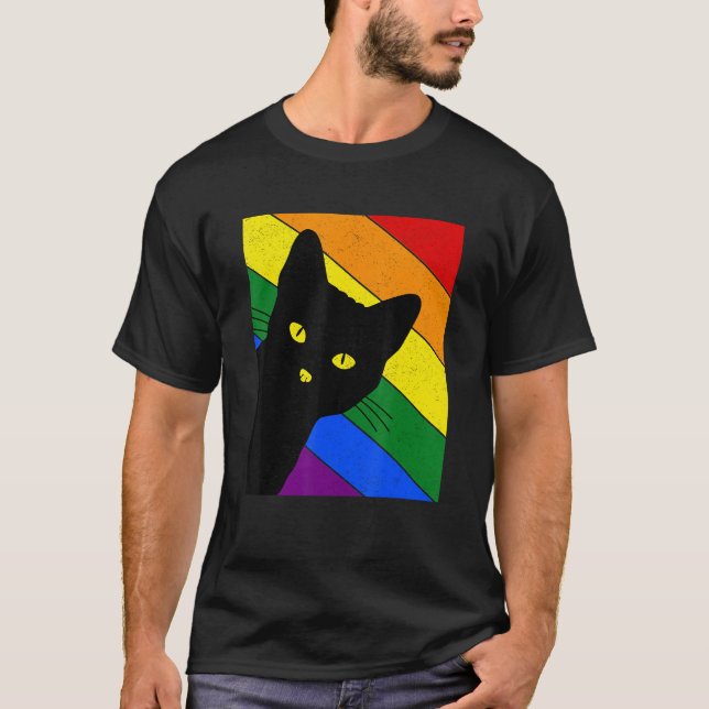 Gay Pride Cat LGBT Rainbow Flag LGBTQ Cat Mom Cat  T-Shirt (Front)