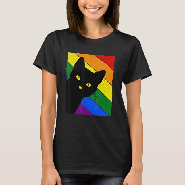Gay Pride Cat LGBT Rainbow Flag LGBTQ Cat Mom Cat  T-Shirt (Front)