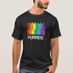 Gay Pride Cat Purride Lgb Awareness Rainbow Retro T-Shirt