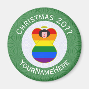 Gay Pride Christmas Black Hair Angel Personalised Magnet
