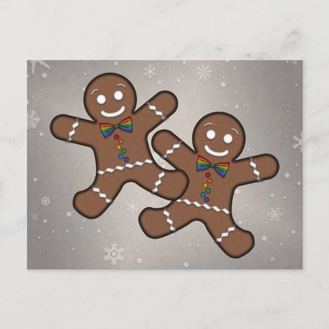 Gay Pride Christmas Gingerbread Men Couple Postcard (Front)