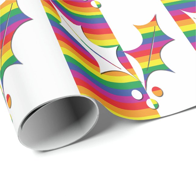 Gay Pride Christmas Holly Wrapping Paper (Roll Corner)
