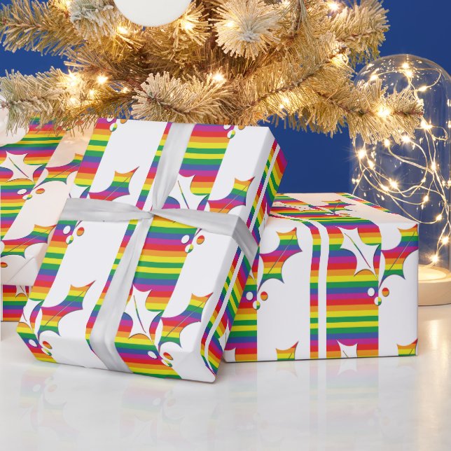 Gay Pride Christmas Holly Wrapping Paper (Holidays)