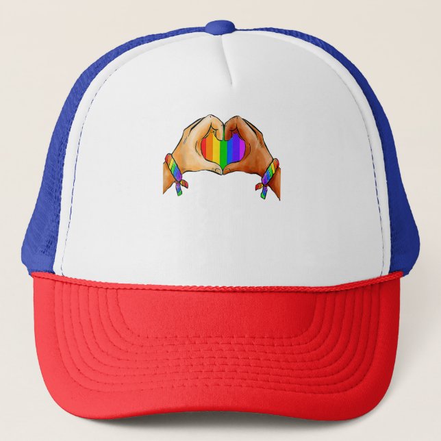 Gay Pride Clothing LGBT Rainbow Flag Heart LGBT Pr Trucker Hat (Front)