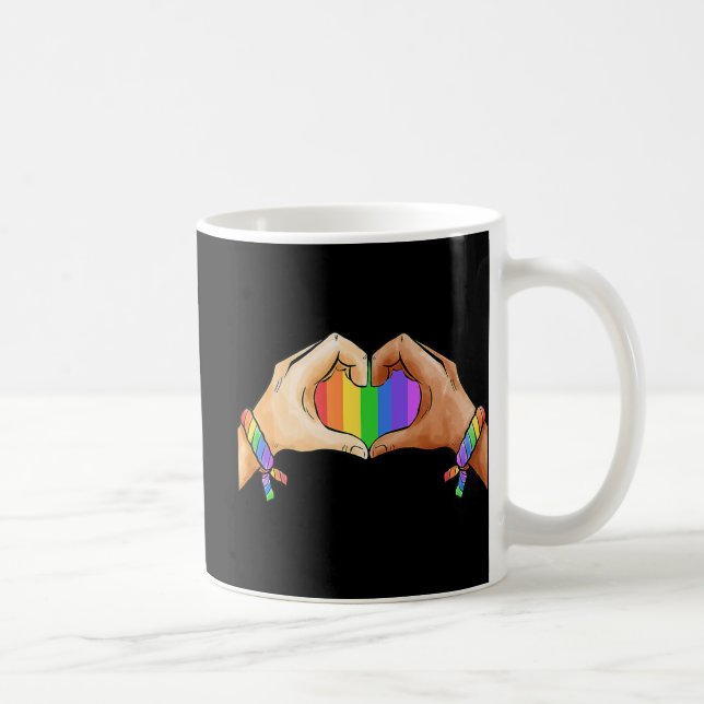 Gay Pride Clothing LGBT Rainbow Flag Heart Unity  Coffee Mug (Right)