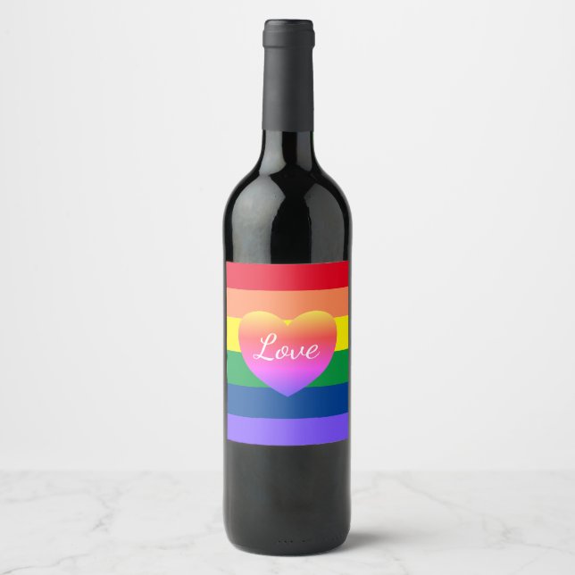 Gay Pride Colourful Rainbow Flag LGBTQ Wine Label (Front)