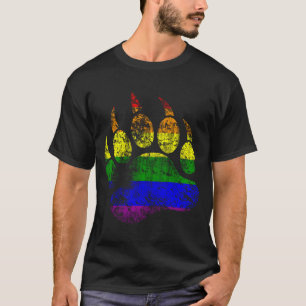 Gay Pride Colours Distressed Bear Paw Rainbow Flag T-Shirt