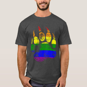Gay Pride Colours Distressed Bear Paw Rainbow Flag T-Shirt