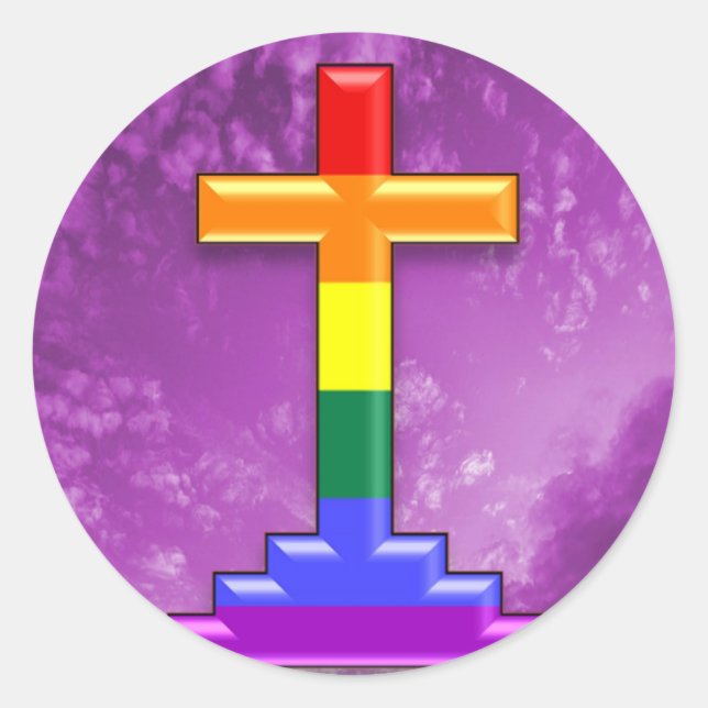 Gay Pride Cross Classic Round Sticker (Front)