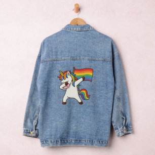Gay Pride Dabbing Unicorn With Flag Denim Jacket